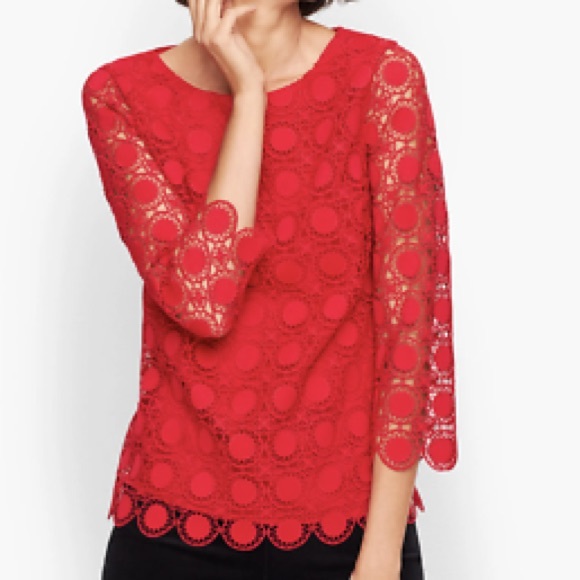 Talbots Tops - Talbots Medallion Scalloped 3/4 Bell Sleeve Top Opulent Dot Red Sz Small $59